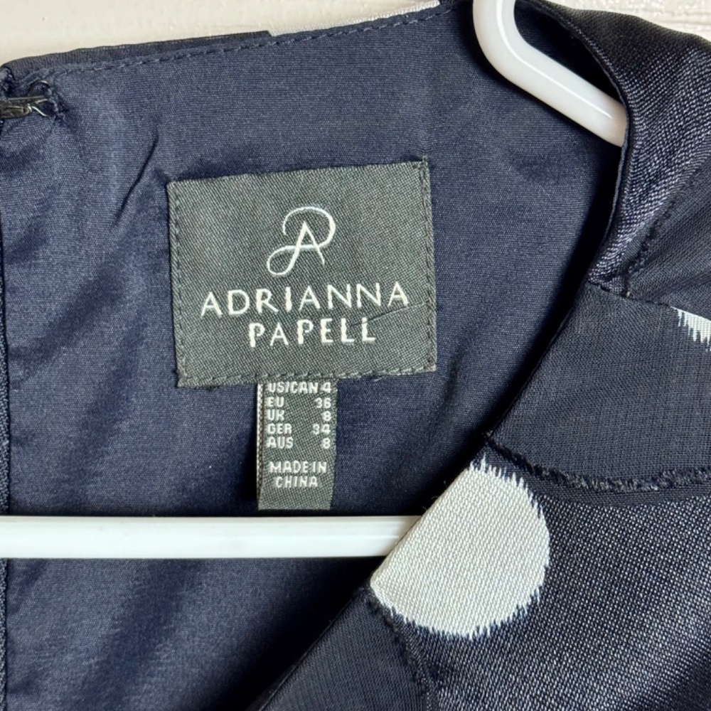 Adrianna Papell Navy Polka Dot Dress, Sleeveless Size 4 - Picture 6 of 11
